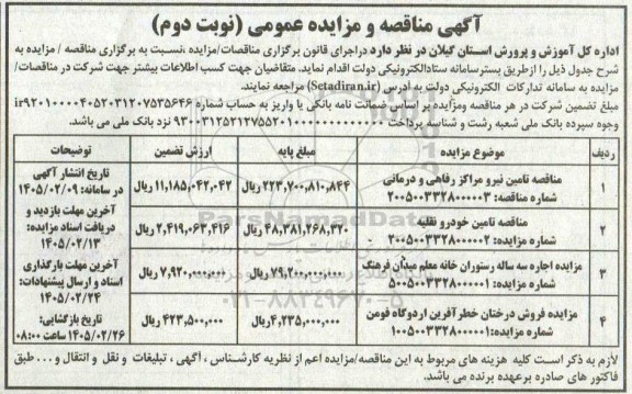 مزایده و مناقصه تامین نیرو مراکز رفاهی و درمانی ... نوبت دوم 