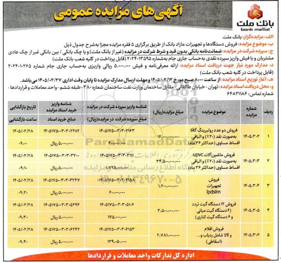 مزایده فروش دو عدد رولبرینگ skf ....