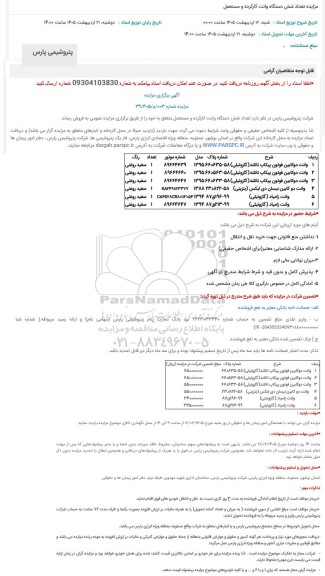 مزایده تعداد شش دستگاه وانت کارکرده و مستعمل