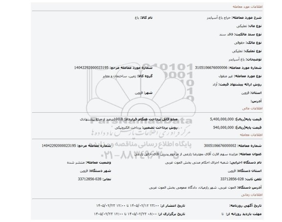 مزایده، باغ آسیابدر