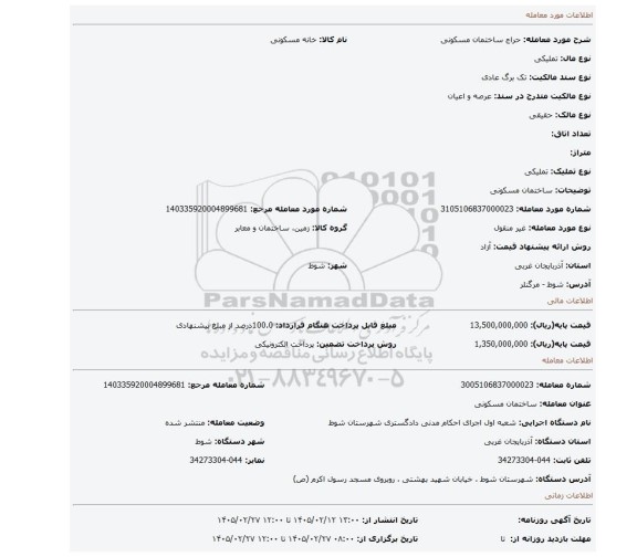 مزایده، ساختمان مسکونی