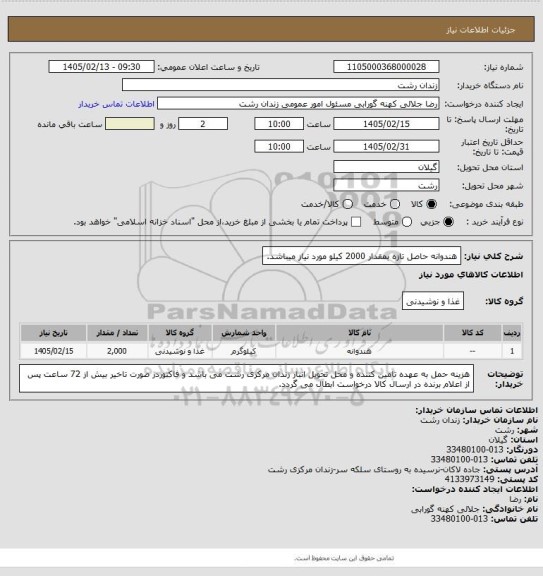 استعلام هندوانه حاصل تازه بمقدار 2000 کیلو مورد نیاز میباشد.