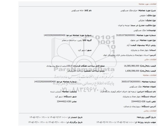 مزایده، ملک مسکونی