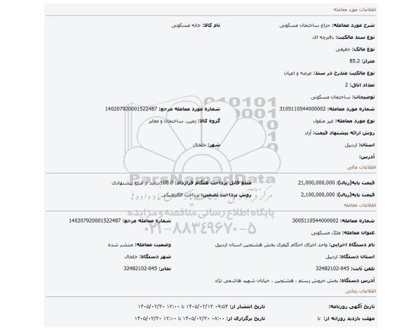 مزایده، ساختمان مسکونی