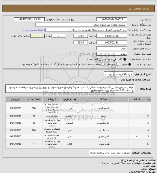 استعلام خرید اقلام به شرح پیوست