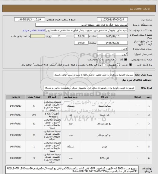 استعلام سوییچ -اولویت برندهای داخلی معتبر -داشتن افتا یا تاییدحراست الزامی است