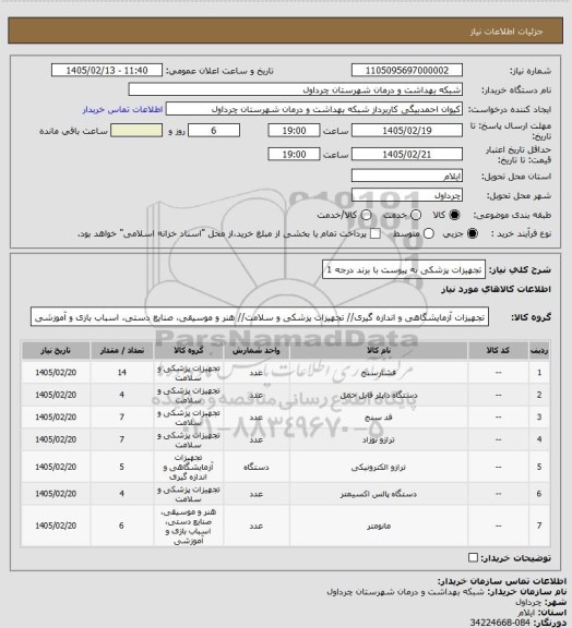 استعلام تجهیزات پزشکی به پیوست با برند درجه 1