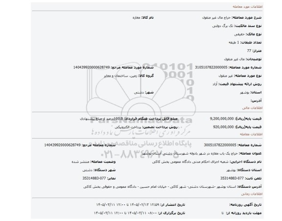 مزایده، مال غیر منقول