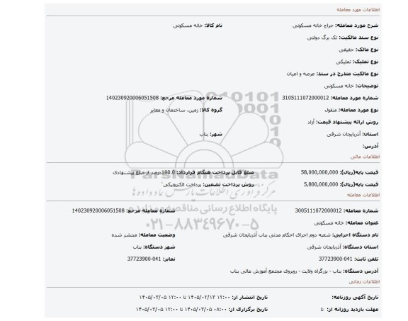 مزایده، خانه مسکونی