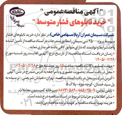 آگهی مناقصه عمومی  خرید تابلوهای فشار متوسط 