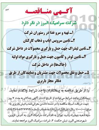 مناقصه تهیه و سرو غذا در رستوران شرکت ...