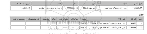 استعلام، تأمین کابل دستگاه نقطه جوش