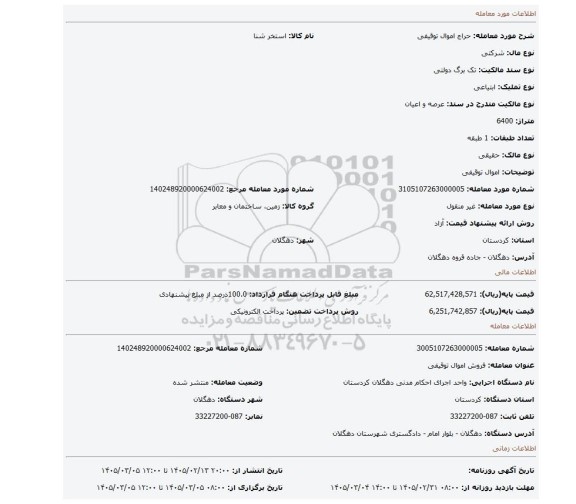 مزایده، اموال توقیفی
