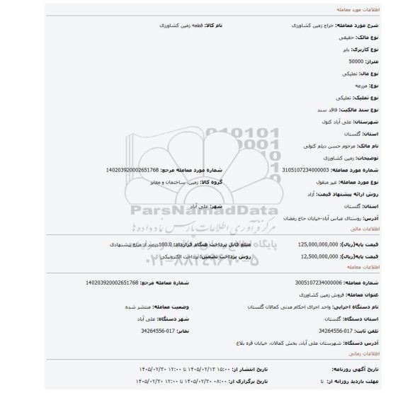 مزایده، زمین کشاورزی