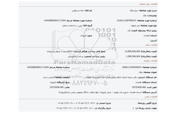 مزایده، ملک