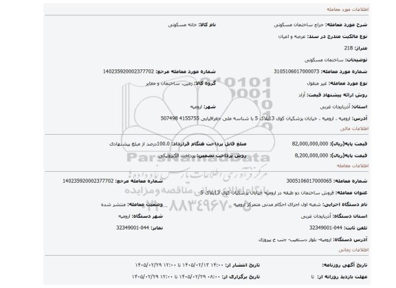 مزایده، ساختمان مسکونی