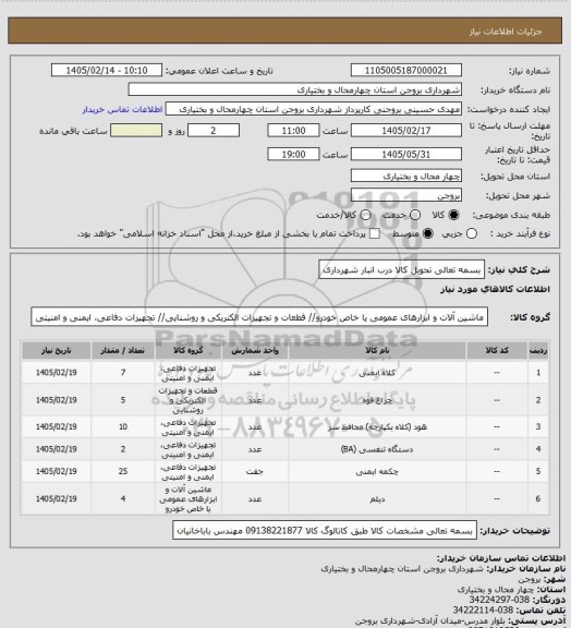 استعلام بسمه تعالی
تحویل کالا درب انبار شهرداری