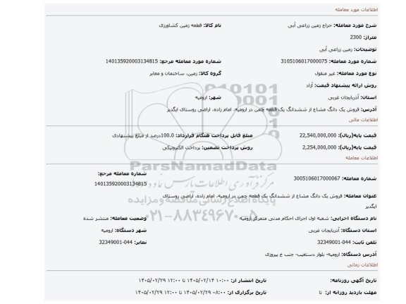 مزایده، زمین زراعی آبی