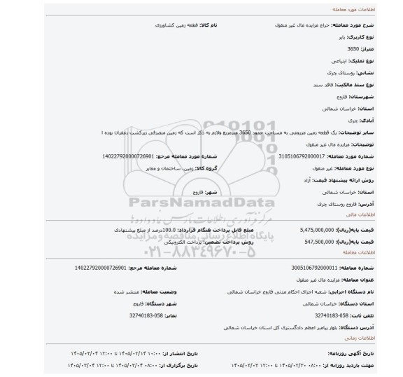 مزایده، مزایده مال غیر منقول