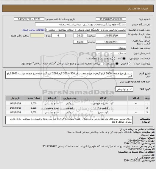 استعلام شنسل مرغ  منجمد 2000 کیلو گرم-ران مرغ منجمد سایز 300 تا 350 گرم 2000 کیلو گرم -فیله مرغ منجمد  درشت 2000 کیلو گرم