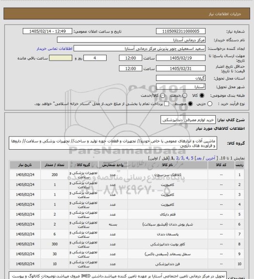 استعلام خرید لوازم مصرفی دندانپزشکی