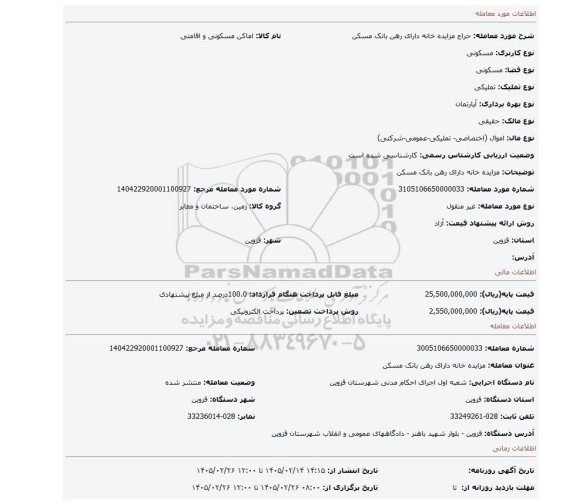مزایده، مزایده خانه دارای رهن بانک مسکن