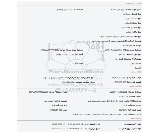 مزایده، مزایده خانه