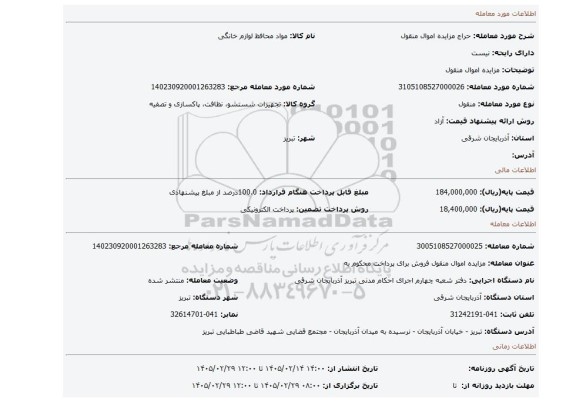 مزایده، مزایده اموال منقول