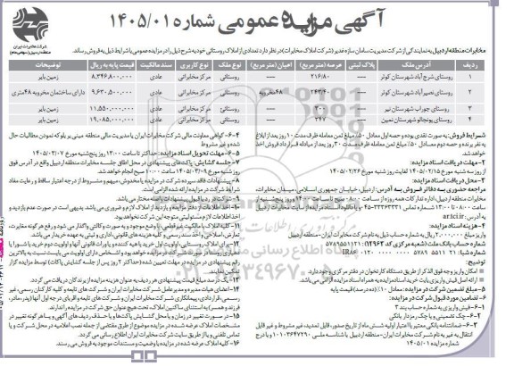 مزایده فروش تعدادی از املاک روستائی