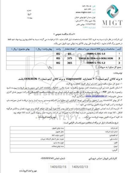 استعلام FR80S-G TIG-1.6...