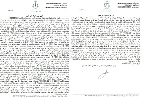 مزایده یک قطعه آپارتمان مسکونی به مساحت 83.65 مترمربع