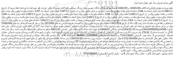 مزایده یک باب خانه کلنگی با عرصه به متراژ 276.82 متر مربع با کاربری مسکونی