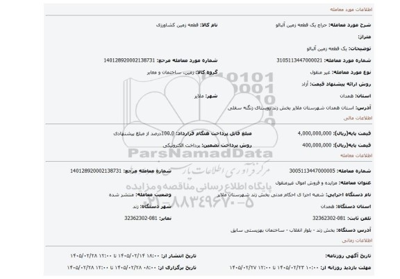 مزایده، یک قطعه زمین آلبالو