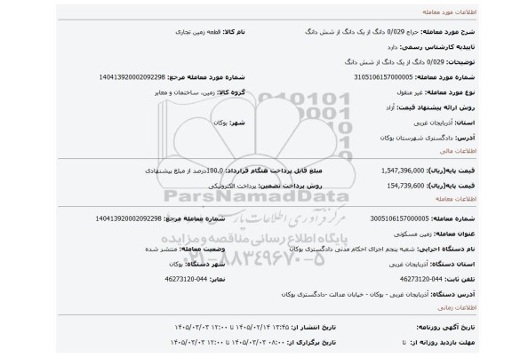 مزایده، 0/029 دانگ از یک دانگ از شش دانگ