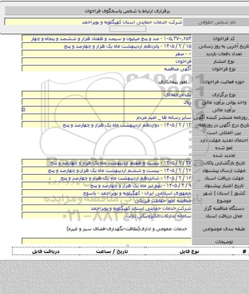 مناقصه, مناقصه امور حفاظت فیزیکی