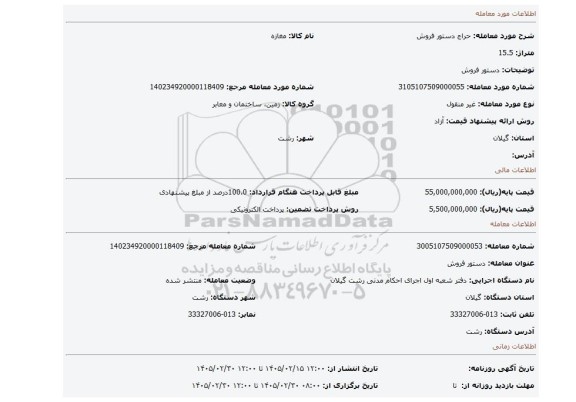 مزایده، دستور فروش