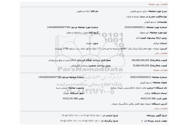 مزایده، دستور فروش