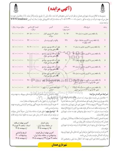 مزایده واگذاری املاک