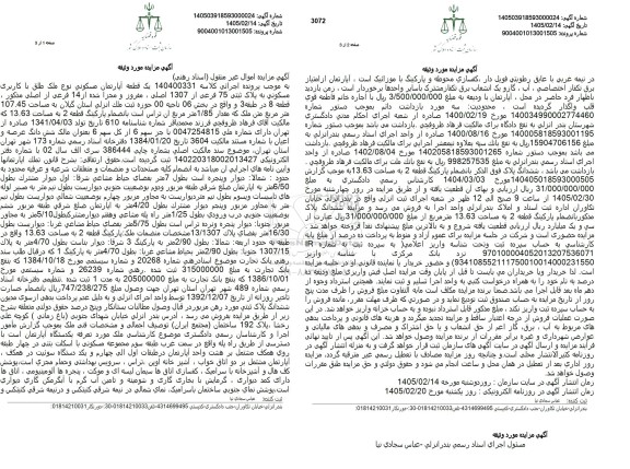 مزایده یک قطعه آپارتمان مسکونی پلاک ثبتی 75 فرعی 