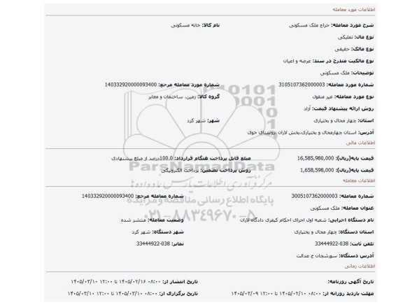 مزایده، ملک مسکونی