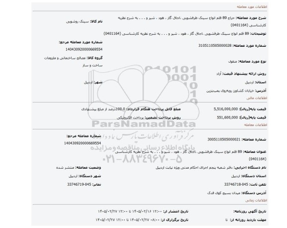 مزایده، 89 قلم انواع سینک ظرفشویی ،اجاق گاز ، هود ، شیر و . . . به شرح نظریه کارشناسی (0401164)