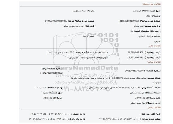 مزایده، ملک