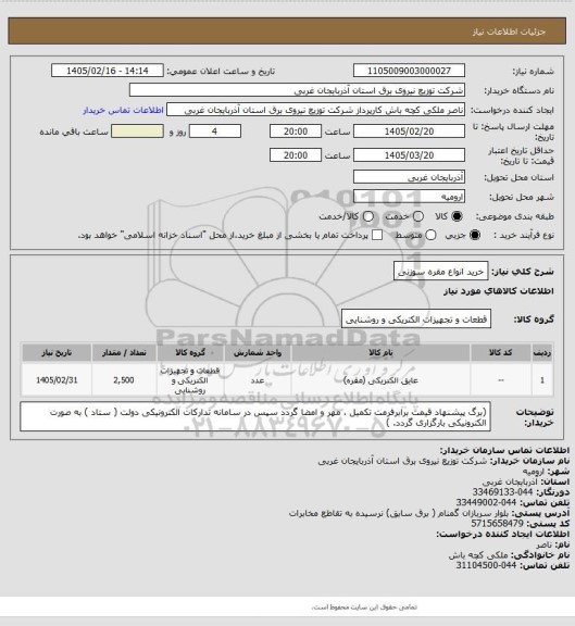 استعلام خرید انواع مقره سوزنی