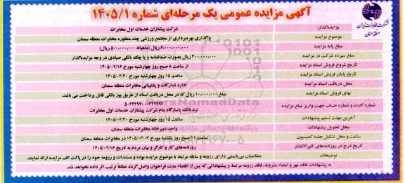 مزایده واگذاری بهره برداری از مجتمع ورزشی چند منظوره مخابرات