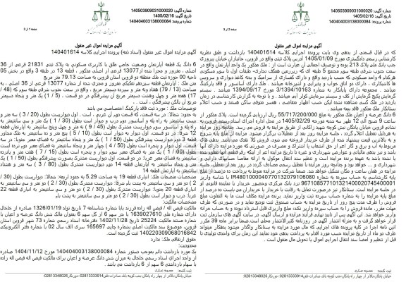 مزایده 6 دانگ یک قطعه آپارتمان وضعیت خاص طلق با کاربری مسکونی به پلاک ثبتی 21831 فرعی از 36 اصلی  