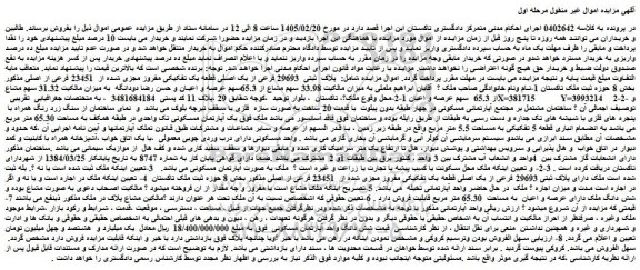 مزایده ملک پلاک ثبتی 29693 فرعی از یک اصلی قطعه یک تفکیکی مفروز مجزی شده از  23451 فرعی از اصلی