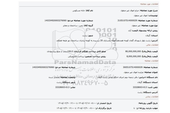مزایده، اموال غیر منقول