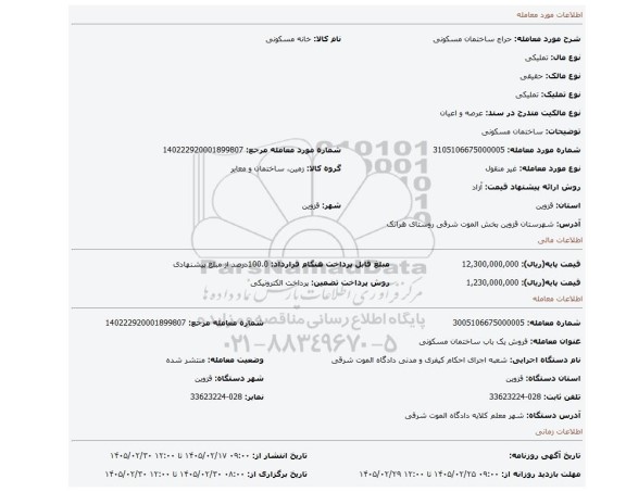 مزایده، ساختمان مسکونی