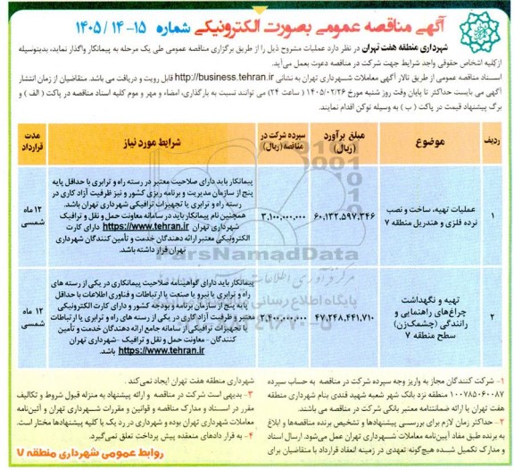 مناقصه عملیات تهیه،ساخت و نصب نرده فلزی و هندریل...