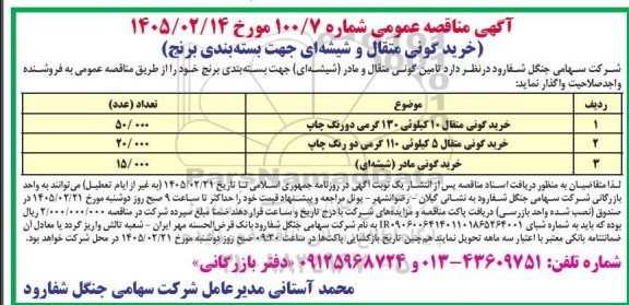 مناقصه خرید گونی متقال 10 کیلوئی ...